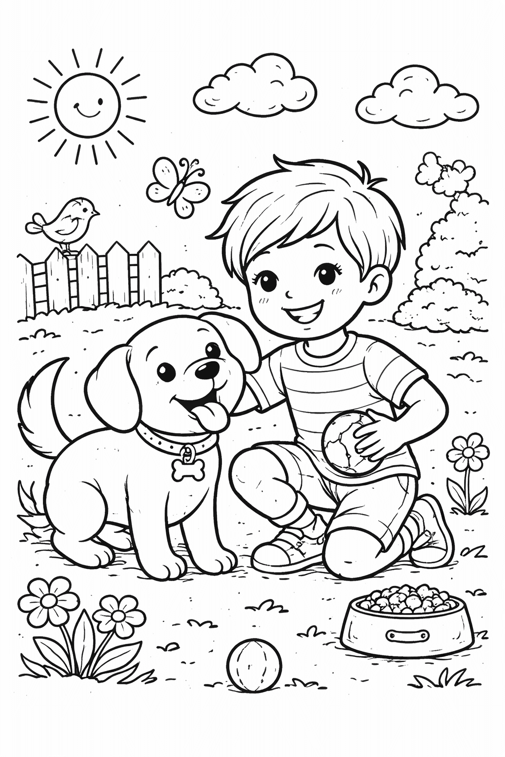 Chłopiec bawi się z psem