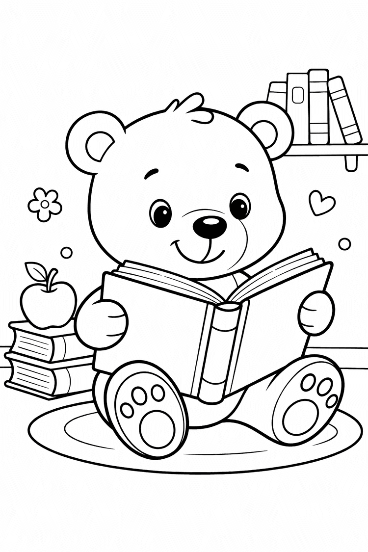 mały miś czyta książkę